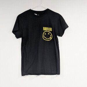 Nirvana Happy Face Logo Band Tee Black Yellow Size Small